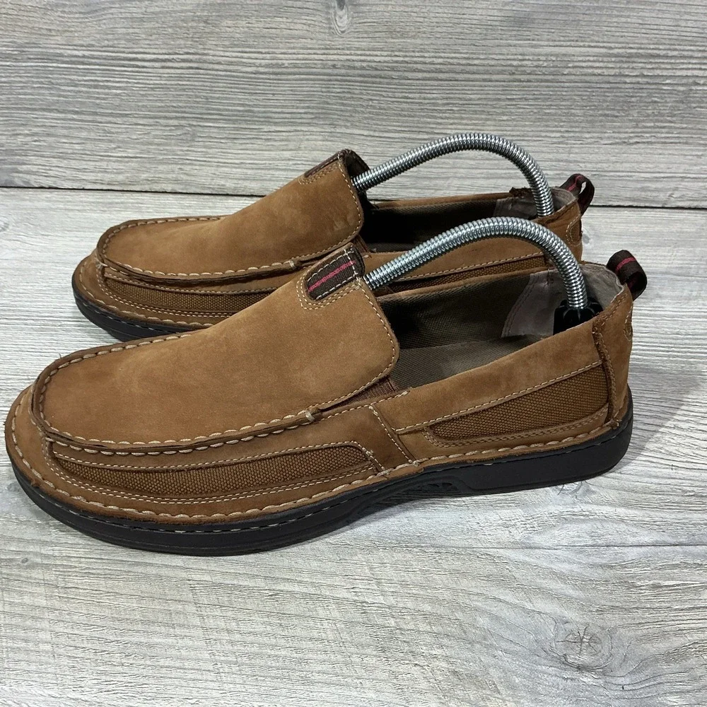 Clarks Men's Slip On Loafers Brown Nubuck Leather Comfort Casual Shoes Size US 9